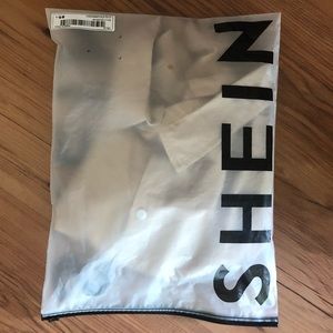 SHEIN tan, “silk” short sleeve button down shirt, size medium, never been worn